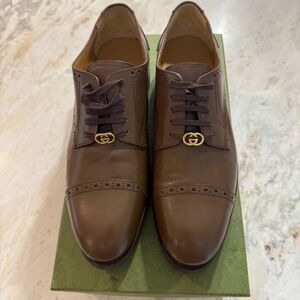 Authentic Men's Gucci Brown Leather Lace Up Brogue Derby Shoes- Worn once!